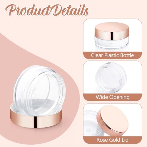 30 Pcs 5g/5ml Plastic Container Jars Empty Clear Cosmetic Sample Pots with Rose Gold Lid for Cream Lotion Lip Balm Eye Shadow Nails Powder Jewelry3