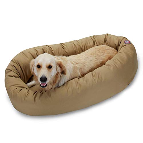 Image of Majestic Pet 40 Inch Bagel Calming Dog Bed Washable - Cozy Soft Round Pet Bed with Spine Support for Dogs to Rest their Head - Fluffy Donut Puppy Bed 40x29x9 (Inch) - Large - Khaki