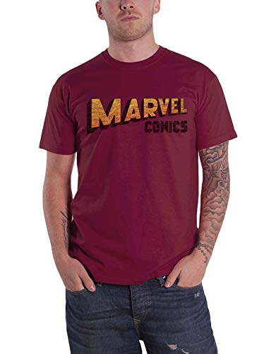 Image of Marvel Comics T Shirt Warped Logo Official Mens Maroon Red XXL