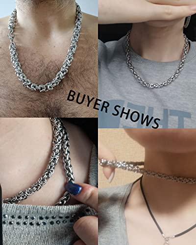 Muying Jewelry Stainless Steel Byzantine Link Chain Necklace For Men Italian Jewelry Style Handmade Silver Chains(10Mm,18In) #TOP6