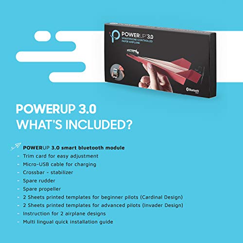POWERUP 3.0 Original Smartphone Controlled Paper Airplanes Conversion Kit - Durable Remote Controlled RC Airplane for Beginners, Works with Most Paper Airplane Books - Thumbnail 2