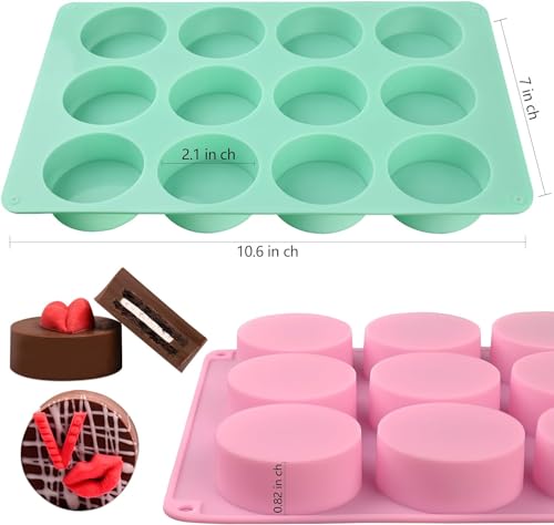Image of Round Mould, Oreo Cookie Size 12-Cavity Cylinder Chocolate Cover Cookie Molds for Candy Mini Cakes Pancake Panna Cotta Muffin Jelly Baking soap Bath Bombs showerlotion Bars Candle.