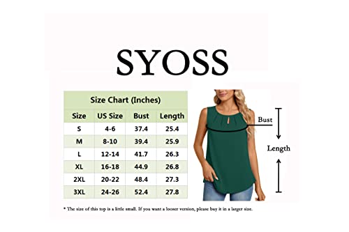 Syoss Women's Dressy Casual Summer Chiffon Blouses Round Neck Pleated Keyhole Tank Tops Sleeveless Loose T Shirts L, 1-Red #TOP4