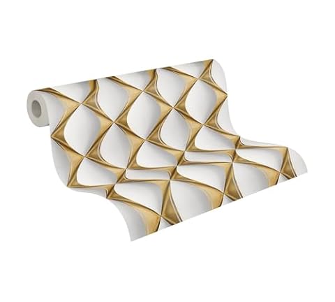 Livingwalls tapeta na fizelinie - Geometryczna tapeta w złotym, białym i szarym kolorze - tapeta do różnych pomieszczeń - tapeta ścienna o wymiarach 10,05 m x 0,53 m