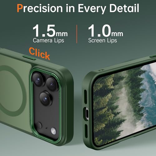 Image of YINLAI for iPhone 17 Pro Case 6.3-inch,Magnetic Compatible with MagSafe, Slim Matte Anti-Fingerprint, Shockproof Full Body Military Grade Protection for iPhone 17 Pro Cover, Green