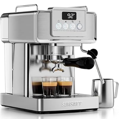 SUMSATY Espresso Machine 20 Bar, Stainless Steel Espresso Maker Professional Expresso Machine with Power Steam & LED Display for Home Barista, Americano, Latte, Cappuccino Maker, 1.8L Water Tank