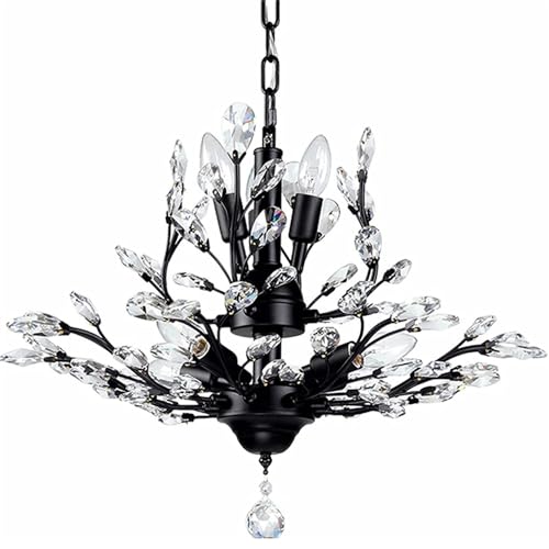 s,Vintage 8 Lights Pendant Light,K9 Clear Lighting Fixtures, Black Ceiling