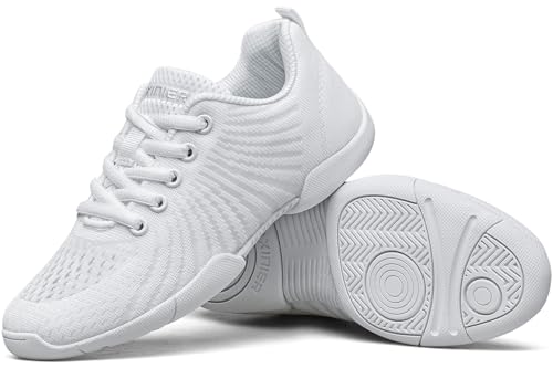 BAXINIER Girls White Cheerleading Shoes Youth Competition Cheer Sneakers Lightweight Athletic Training Dance Tennis Walking Shoes - White 11.5 Little Kid