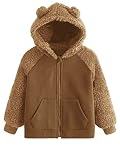 Karlywindow Toddler Baby Boy Girl Fleece Hooded Jacket Coat Zipper Bear Sherpa Fuzzy Winter Warm Swe