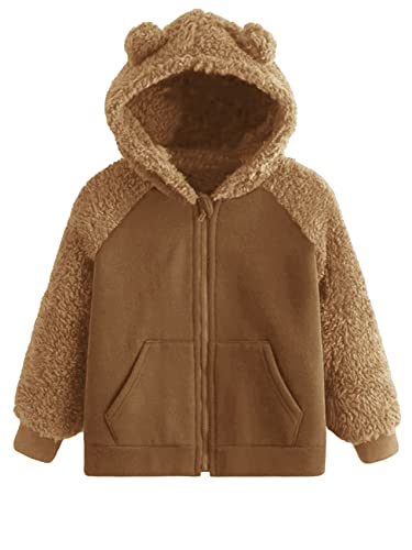 Karlywindow Toddler Baby Boy Girl Fleece Hooded Jacket Coat Zipper Bear Sherpa Fuzzy Winter Warm Sweatshirt Hoodie Outwear Z-Brown #TOP11