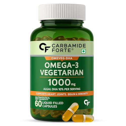 Carbamide Forte Veg Omega3 1000mg | Veg DHA | Vegetarian Omega 3 | Algal DHA | Plant Based | No Fish oil Used Capsules for Men & Women- 60 Veg Capsules