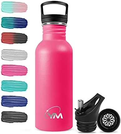 KollyKolla Stainless Steel Water Bottle, Non Insulated Single Wall 750ml Metal Water Bottle with Straw & Filter, BPA Free,Leak-proof, for Kids, Adults, Sports, School, Office, Camping, 2 Lids
