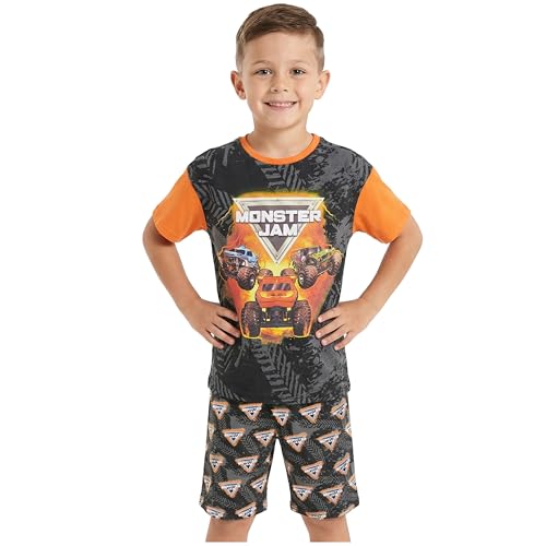 Get Trend Monster Jam Boys Pajamas Set 2-Piece Cotton Short Sleeve Top & Shorts Soft Breathable Summer PJs Kids Sleepwear (5-6 Years Charcoal/Orange Monster Jam)