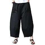 Aeneontrue Women's Patchwork Wide Leg Pants Trousers with Big Pockets (Large, Style1_Black)