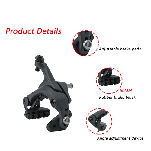 LOOEEL 1 Pair 47-57mm Aluminum C Caliper Brake, Road Bike Brake Calipers for Fixed Gear Bikes Road Bikes Bike Accessories-Black - Thumbnail 3