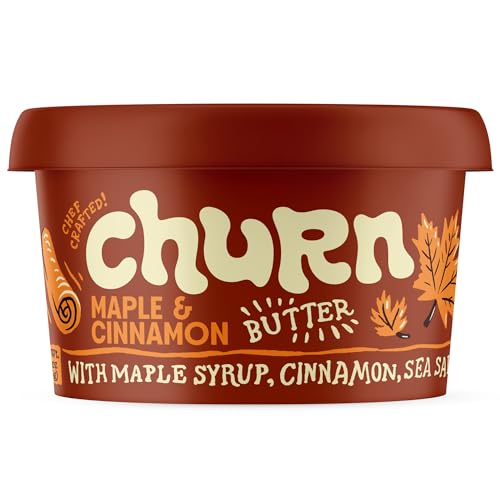 Churn Maple & Cinnamon Butter, Flavored Butter Churned with Organic Grass Fed Butter (5.5oz, Pack of 2) - Non-GMO, Hormone-Free, Compound and Finishing Butter, Yellow