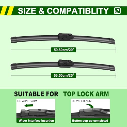 Image of OEM Quality 24in + 20in Premium All-Season Windshield Wiper Blades | Replacement Original Equipment,Quiet Rubber, All-Weather Streak & Chatter-Free(Set of 2)
