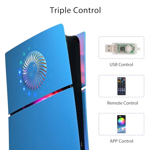 Faceplate for PS5 Slim Disc Edition with RGB Light Strip and Dust Filter with Cooling Vents DOBEWINGDELOU 400+ Effects LED Light Ring Console Face Plate Cover DIY Decoration Kit Accessorie Blue