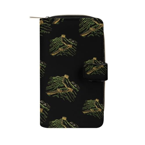 Great Wall of China Stylish Leather Wallet Womens Mens Slim Purse Secure Card Holder Durable Bifold Clutch Handbag