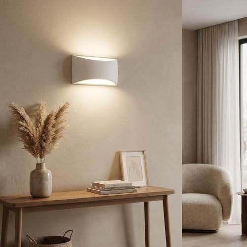 BARCELONA LED Aplique de pared Pearl G9 blanco horizontal de escayola de doble cara, luz indirecta bidireccional, pintable, integrado en pared, salón, dormitorio, hotel, IP20
