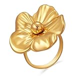 YADUDA Gold Flower Pearl Ring for Women 18K Gold Plated Stainless Steel Adjustable Open Flower Statement Ring Dainty Non Tarnish Stackable Dainty Rings for Women Every Jewelry
