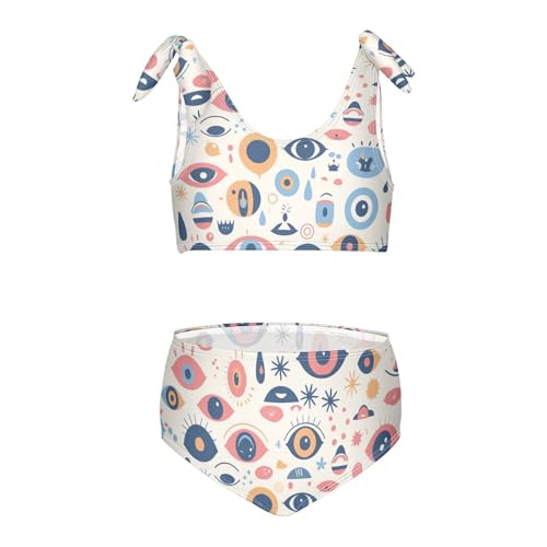 KLL Abstract Evil Eye White Girls' Two Piece Bikini Set Quick-Dry Bathing Suit Swimwear Adjustable Strap