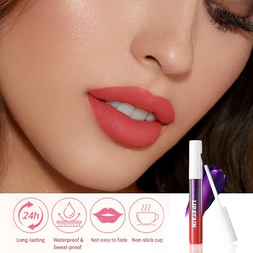 Image of evpct 3Pcs Peel Off Lip Stain Tints, Nude Brown Orange Red Matte Liquid Lipstick Lip Stain Long Lasting Waterproof for Women, Non-sticky Lipstick Peel Off High Pigment No Faded Smudge-proof Lip Stains