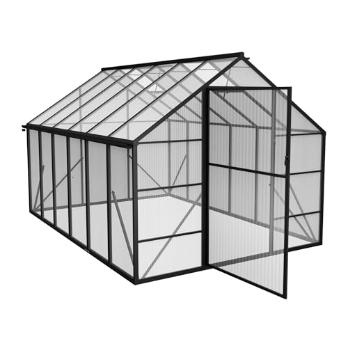 PEILU Gewächshaus Aluminium Treibhaus mit Transparent PC Platten Dachfenster & Tür & Fundament 380x250x205cm Winterfest Gartengewächshäuser Begehbares Pflanzenhaus für Garten Outdoor