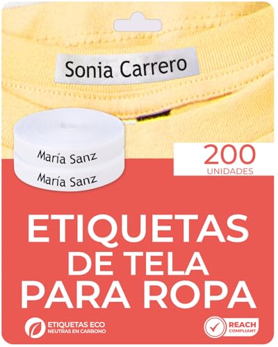 200 Etiquetas termoadhesivas personalizadas para ropa (PLANCHAR). Etiquetas de tela para planchar con CERTIFICADO ECOLÓGICO ideales para niños, bebés y abuelos. NOMBRE PERSONALIZADO.