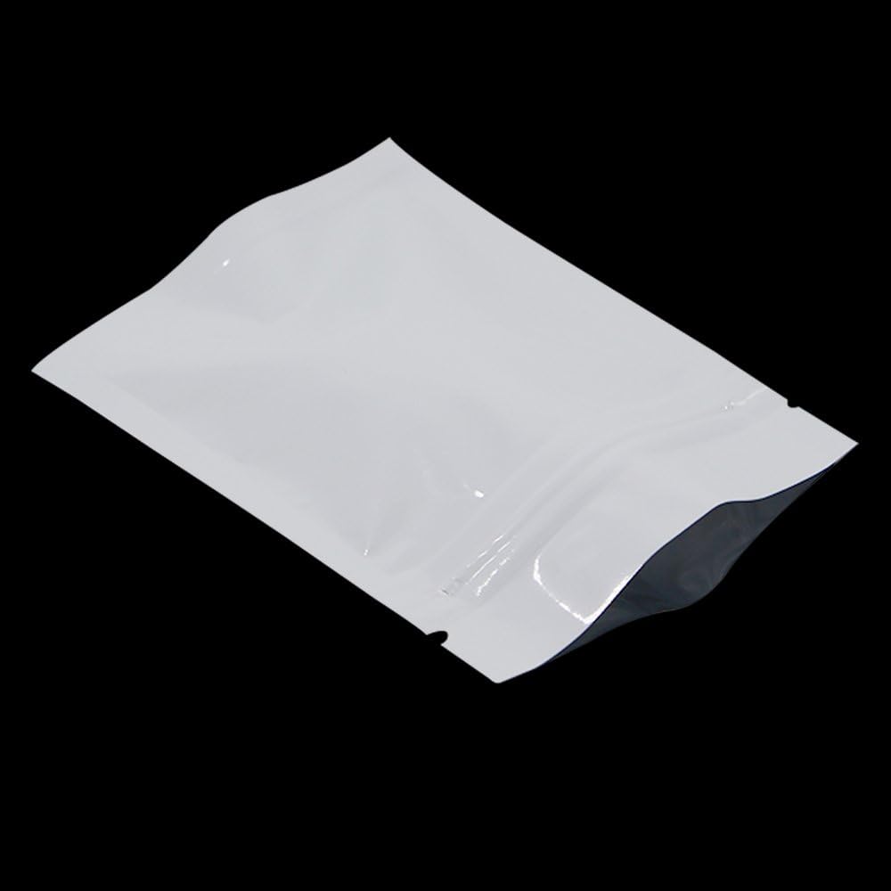 100 Pack 3.5x5.1 inch Mylar Bags for Zip Reusable Aluminum Foil Lock Package Bag Candy DIY Chocolate Coffee Nut Food Long Term Storage Zipper Lock Packaging Bag with Tear Notch (White)