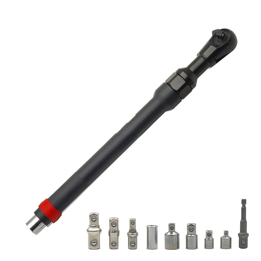 Automatischer Ratschenschlüssel, 2-in-1 Hohes Drehmoment-Extender für Stöße, schlankes Handwerkzeug aus legiertem Stahl mit Koffer (schwarz)