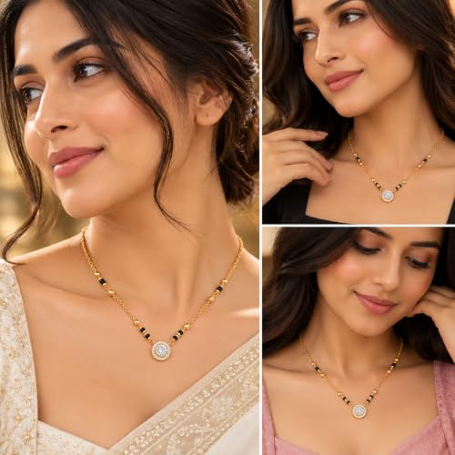 Image of MINUTIAE Stylish Fashion Pendant Necklace Black Beads Mangalsutra for Women & Girls with Extendable Chain