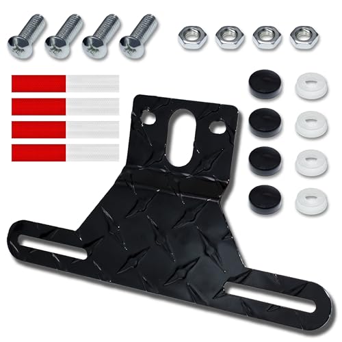 BFXM Universal Trailer License Plate Bracket Frame with Mounting Kit License Plate Holder with Screws Reflective Sticker License Plate Bracket for RV Boat Trailer (Black)