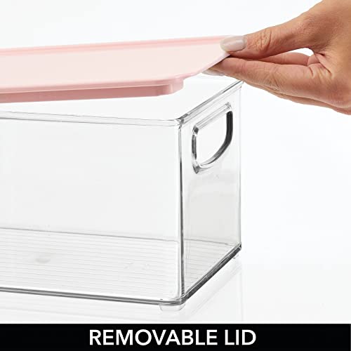 Mdesign Deep Plastic Bathroom Storage Bin Box, Lid/Built-In Handles, Organization For Makeup, Hair Styling Tools, Toiletry Accessories In Cabinet, Shelves, Ligne Collection, 2 Pack, Clear/Pink #TOP4