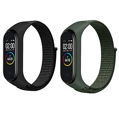 Nylon Band Compatible with Xiaomi Mi Band 3/4/5/6/Amazfit Band 5, Replacement Strap Wristband Sport Band for Xiaomi Band 3/4/5/6/Amazfit Band 5 (Black/Army Green)