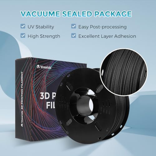 Image of VOXELAB Carbon Fiber PETG 3D Printer Filament, PETG Carbon Fiber Black Filament 1.75mm 1KG (2.2 LBS) 1 Spool, 3D Printing Material, Dimensional Accuracy + /- 0.02 mm, PETG CF Black