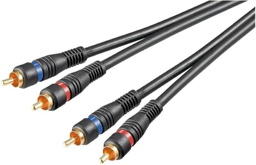 Goobay 50434 Stereo Cinchkabel 10m / 2x Cinch-Stecker auf 2x Cinchstecker / RCA Kabel Subwoofer Kabel für Blu Ray Verstärker HiFi Stereo / Cinch Kabel 10m / Schwarz