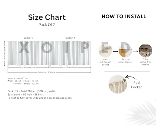 Image of Under Sink & Counter Curtain for Modular Kitchen - Printed Fabric Rod Pocket Hanging Skirt, Washable Under-Counter Cover, Pack of 2 Panels (Each Panel: 150 x 70 cm) (Kitchen Heart)