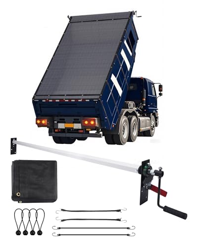 Ezcasch Duty Dump Truck Tarp Roller Kit with 6x14 Mesh Tarp Hand Crank Tarp Roller Kit Adjustable Width Up to 113 Aluminum Alloy Rust-Resistant with Complete Accessories for Dump Truck&Trailer