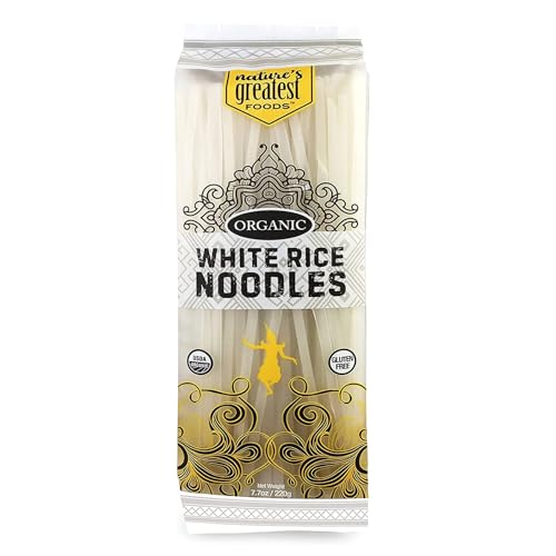 Nature's Greatest Foods Organic White Rice Noodles, 7.7 oz (220 g) – Vegan, Gluten-Free, Non-GMO, Medium Thickness, Quick Cook Time (12 Pack, White)
