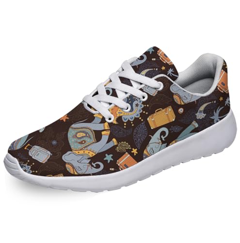 Women Men Elephant Prints Shoes Slip On Running Shoes Athletic Tennis Sneakers White Size 6