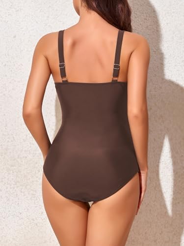 Image of Smismivo Tummy Control Swimsuits for Women Slimming One Piece Bathing Suit Retro Ruched Push Up Vintage Padded Swimwear