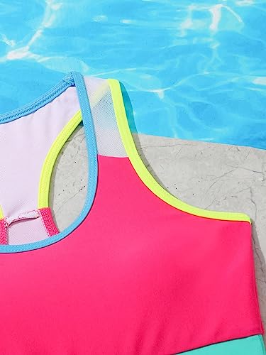Image of SOLY HUX Girl's Color Block Bikini Set 2 Piece Swimsuit Bathing Suits HotPink Colorblock 9Y