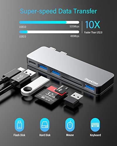 RayCue USB C Adapter for MacBook Pro/MacBook Air M1 M2 M3 2023 2022 2021 13" 15" 16",6 in 1 USB-C Hub MacBook Pro Accessories with 3 USB 3.0 Ports, USB C to SD/TF Card Reader and Thunderbolt 3 PD Port - Thumbnail 4
