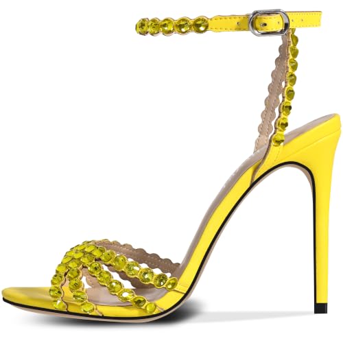 Image of HOCHFART Women's Rhinestone Stiletto High Heels Buckle Strappy Heeled Sandals Round Toe Sexy Dressy Pumps Shoes
