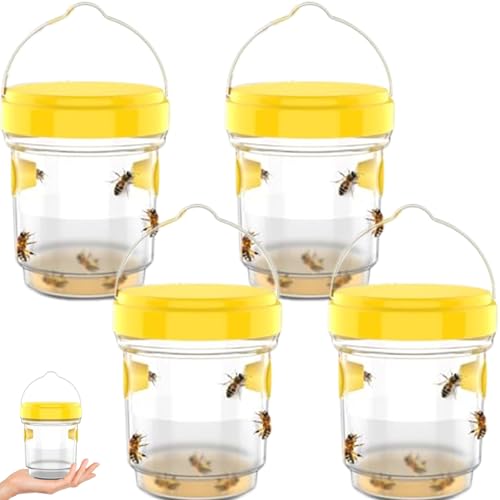 4pcs Bee Trap, piège en guêpe, piège en plastique jaune en plastique avec 2 tunnels, tueur d'abeille portable avec poignée suspendue, pièges abeilles réutilisables pour l'extérieur, le jardin, la pel
