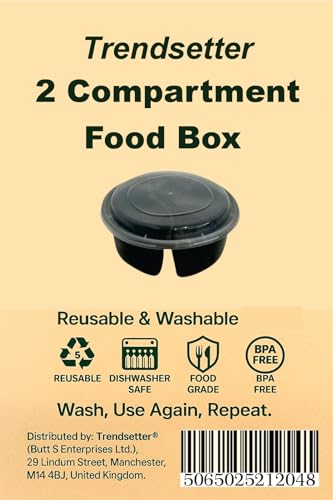 Trendsetter Reusable Meal Prep Round Containers Set of 20 Pcs,900ml Lunch Box With 2 Compartment and Lids,Food Containers with Airtight Lids Microwave, Freezer Safe-Black Container With Clear Lid
