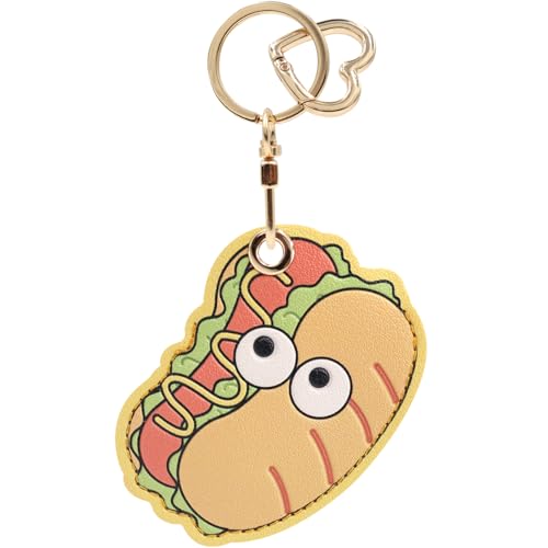 Food-themed Keychain Holder for AirTag, PU Leather Bag Charm, Hotdog