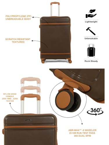 Image of Teakwood Cabin Size 8 Wheels Trolley Bag, Hard Cabin with Zipper Closure, Adjustable Push Button & Cross Side Strap, Number Lock System 360 Degree (Small, Brown)
