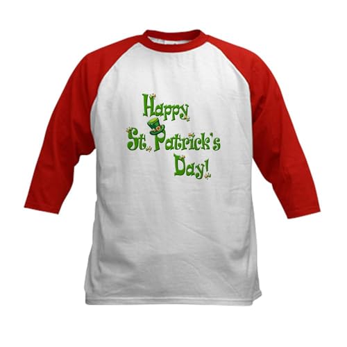 CafePress Happy St. Patricks Day Baseball Jersey Kids Cotton Baseball Jersey, 3/4 Raglan Sleeve Shirt Red/White